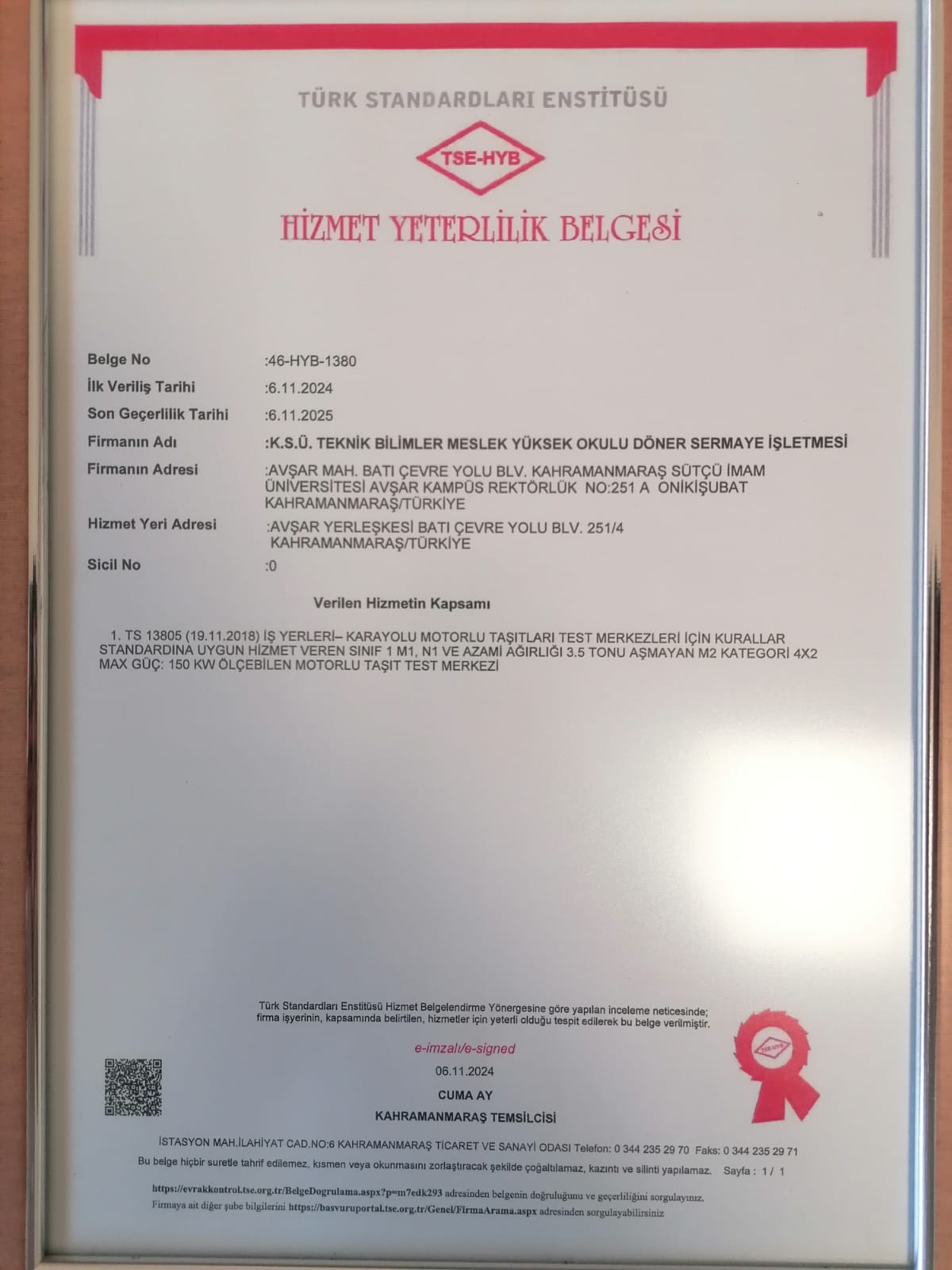 BÖLÜMÜMÜZ MOTORLU ARAÇ EKSPERTİZİ KONUSUNDA TSE 13805 AKREDİTASYON (HYB) BELGESİ ALDI.